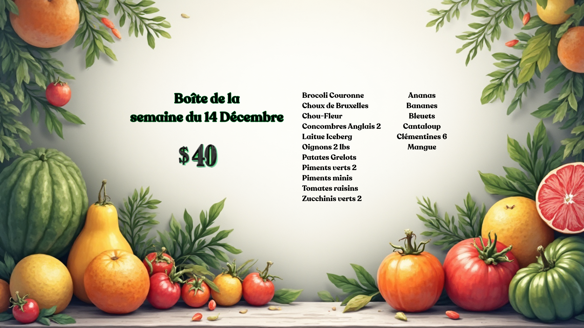 Boîte de fruits et légumes de la semaine